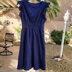 Women's Navy Eyelet Fit & Flare Dress Womens Large